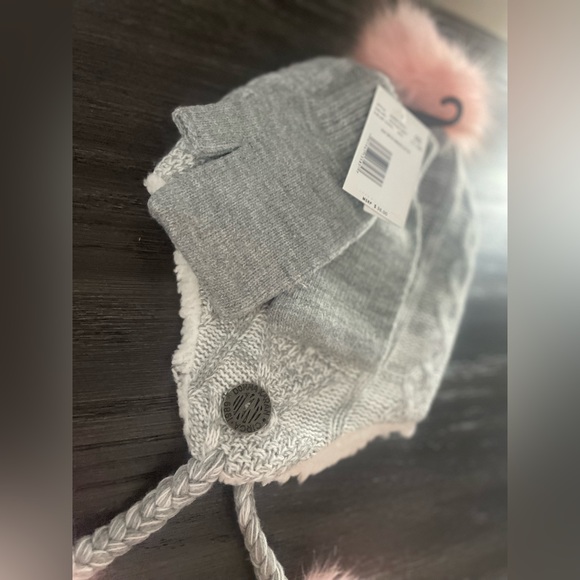 DKNY Heather Grey with Pretty Pink Pom Pom Knit Fleece Lined Hat & Gloves set⛄️ - Picture 5 of 8